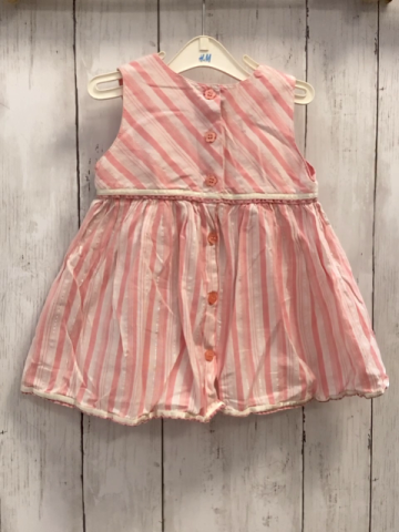 Next  Kleid  Gr. 80  rosa weiß lachs Streifen Blumenstickerei silber Glitzerstreifen 