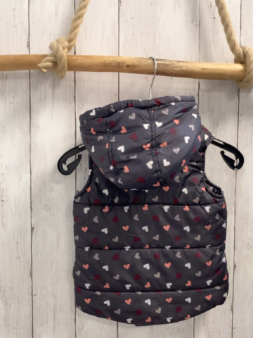   Weste   Gr. 98  grau bunte Herzen Kapuze rosa Fleecefutter 