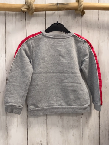 Guess  Pullover  Gr. 98  grau Schrift mit Glitzer pink Streifen an den Ärmeln 