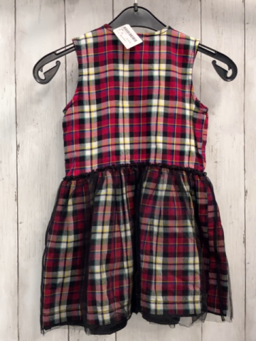 Benetton  Kleid  Gr. 98  pink schwarz türkis gelb weiß kariert schwarzer Netzüberrock