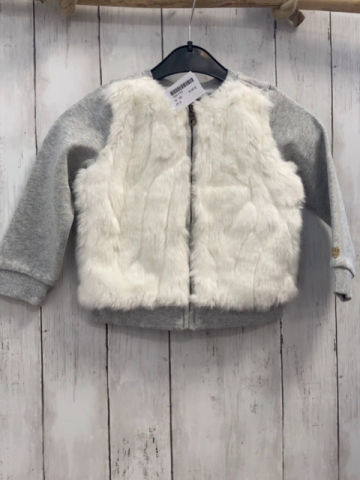  Sweatjacke Gr. 92  grau + weiß Kunstfell