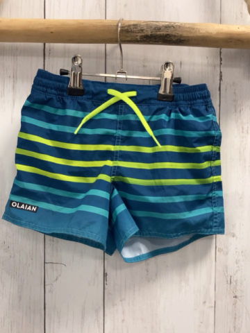 Decathlon  Badeshorts  Gr. 110  petrl mint hellgrüne Streifen hellgrüne Kordel 