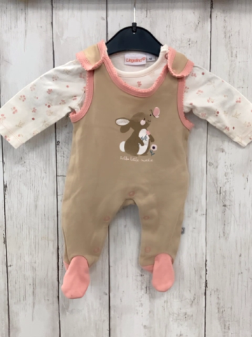 2tlg Liegelind Langarmshirt + Strampler Gr. 50 weiß Blumen + beige rosa Bund