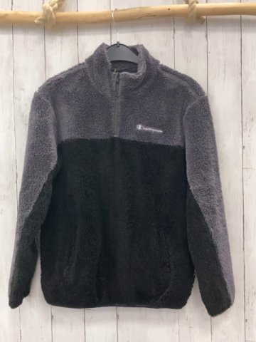 Champion  Pullover  Gr. 152  grau schwarz Plüsch Reißverschluss 