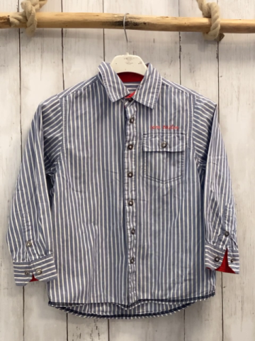 Tom Tailor  Hemd  Gr. 116  grau weiße Streifen rote Schrift 