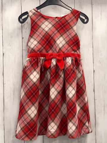 H&M Kleid  Gr. 110  weiß rot golden grau kariert rote Samtschleiche 