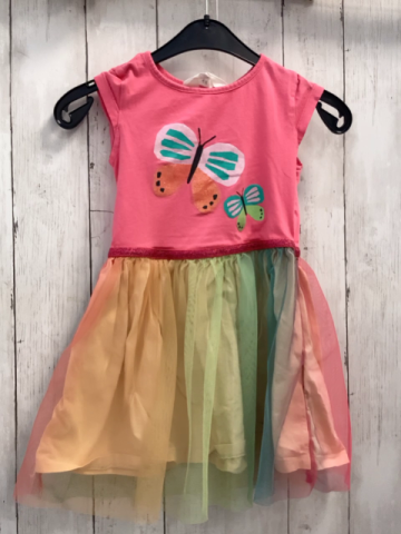H&M  Kleid  Gr. 110  pink Oberteil mit Schmetterlingen bunter Tüllüberrock 