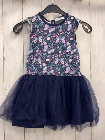 Happy Girls  Kleid  Gr. 110  blaues Oberteil mit Schmetterlingen + Blättern blauer Tüllüberrock