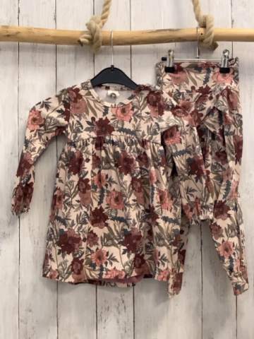 2tlg Müsli  Kleid + Leggings  Gr. 86  beige Blumen Blätter 