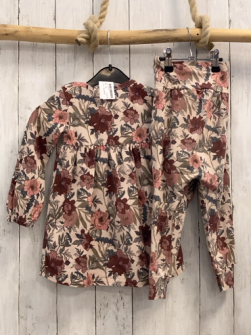 2tlg Müsli  Kleid + Leggings  Gr. 86  beige Blumen Blätter 