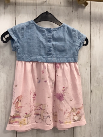 Next  Kleid  Gr. 86  Jeansoberteil rosa Rock mit Hasen + landschaft 