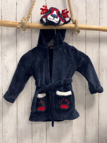 Sergent Major  Bademantel  Gr. 98  blau Plüsch Kapuze mit Hundegesicht mit roter Brille 