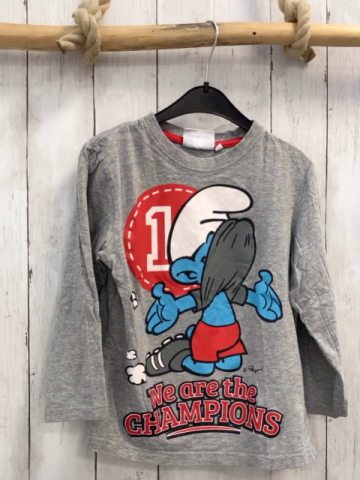   Langarmshirt  Gr. 128  grau Schlumpf Schrift 