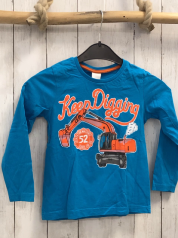   Langarmshirt  Gr. 122  hellblau Bagger orange Schrift 