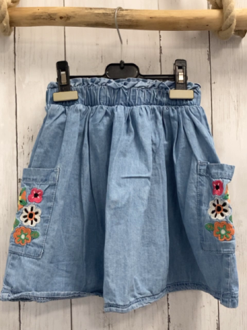   Rock Gr. 134  blau Jeans bunte gestickte Blumen 