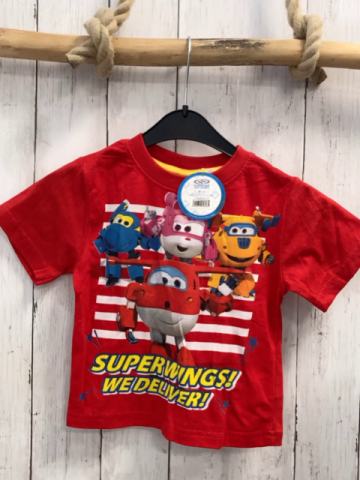 neu  T-Shirt  Gr. 86  rot + weiße Streifen Flugzeuge Schrift 