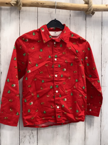 H&M  Hemd  Gr. 122  rot Tannenbäume Rehe 