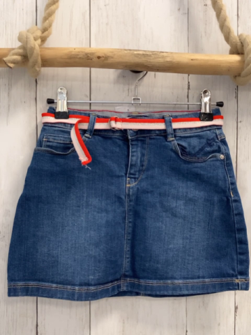 Okaidi Rock Gr. 128  blau Jeans mit gestreiftem Gürtel mit silber Glitzer 