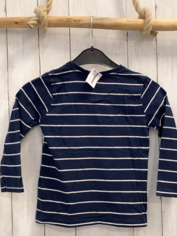   Langarmshirt  Gr. 116  blau weiße Streifen Kranwagen weiß graue Schrift 