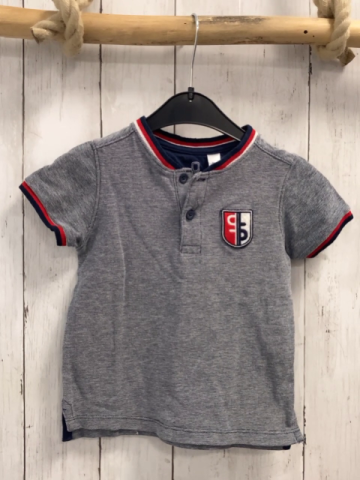 Okadi T-Shirt  Gr. 98  grau hellgrau meliert blau rot weißer Streifenbund 