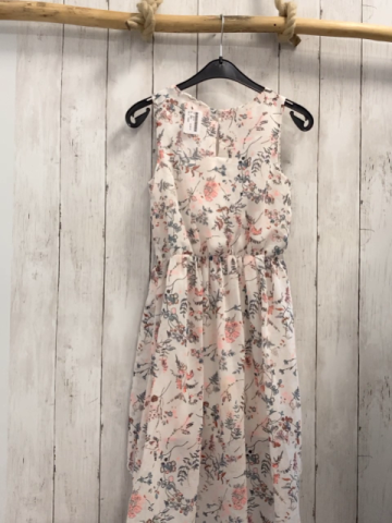 H&M Kleid  Gr. 146  weiß lachs Blumen graue Bätter 