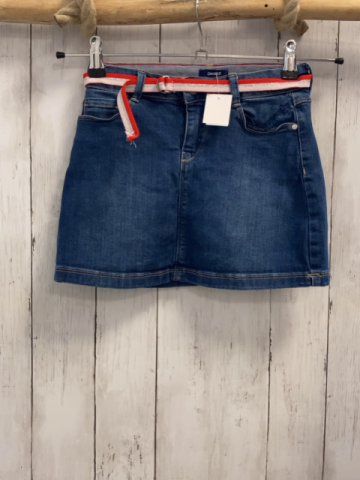 Okaidi  Rock Gr. 128  blau Jeans rot silber rosa gestreifter Gürtel  Bund verstellbar 