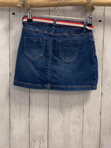 Okaidi  Rock Gr. 128  blau Jeans rot silber rosa gestreifter Gürtel  Bund verstellbar 