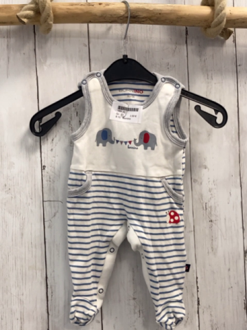 Bornino Strampler Gr. 50  weiß blaue Streifen Elefanten