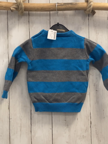 Orsolino  Pullover  Gr. 86  grau blaue Streifen Strick Augen + Zähne 