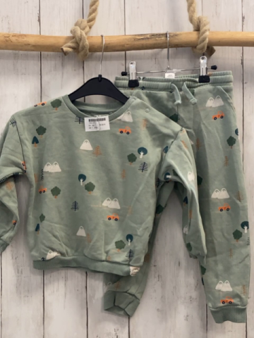 2tlg  Pullover + Jogginghose  Gr. 92  mint Berge Bäume Fahrzeuge 