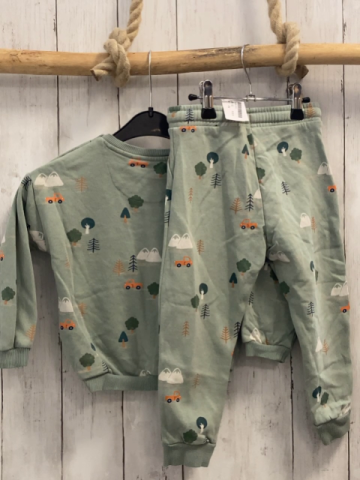 2tlg  Pullover + Jogginghose  Gr. 92  mint Berge Bäume Fahrzeuge 