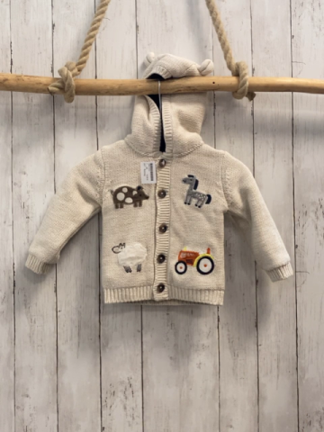 Nutmeg Strickjacke  Gr. 86  beige Tiere Trecker Kapuze mit Ohren blaues Teddyfutter 