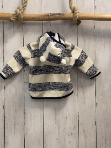 H&M Strickjacke  Gr. 56  blau hellgrau meliert + beige Streifen Kapuze mit Ohren 
