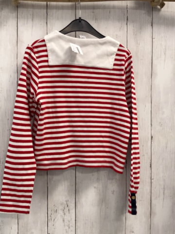 Petit Bateau  Langarmshirt  Gr. 134  rot weiße Streifen weißer Kragen 