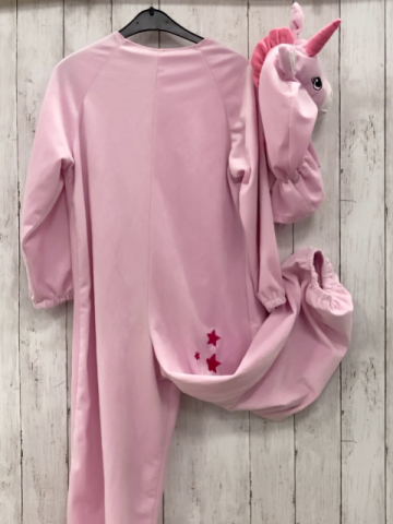 2tlg  Karnevalkostüm Gr. 116  rosa weißer Plüschoveall + Mütze Einhorn 