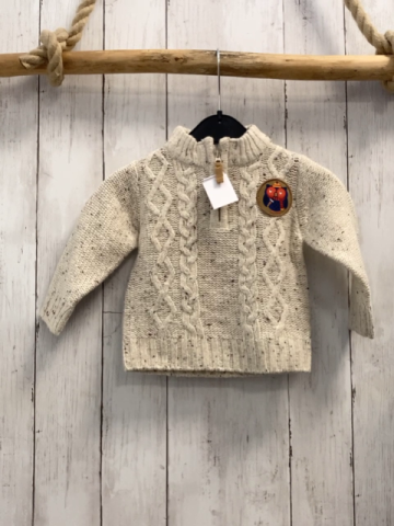   Pullover  Gr. 80  beige meliert Strick Reißverschluss Zöpfe Eule 