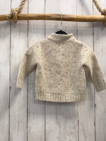   Pullover  Gr. 80  beige meliert Strick Reißverschluss Zöpfe Eule 