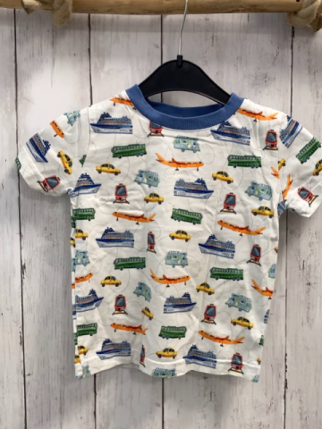 Alana  T-Shirt  Gr. 92  weiß bunte Fahrzeuge hellblauer Bund 