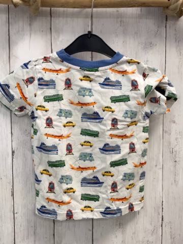 Alana  T-Shirt  Gr. 92  weiß bunte Fahrzeuge hellblauer Bund 