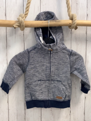   Sweatjacke  Gr. 80  grau hellgraue Streifen Kapuze blauer Bund 