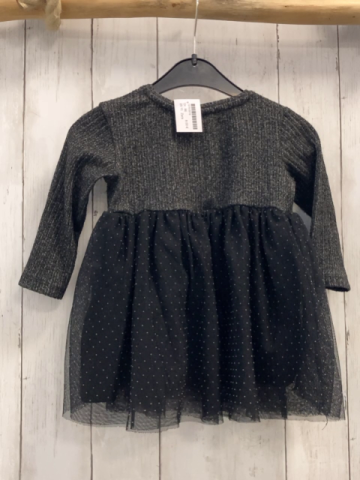 Zara  Kleid  Gr. 86  grau hellgrau meliertes Oberteil schwarzer Tüllrock mit grauen Punkten 