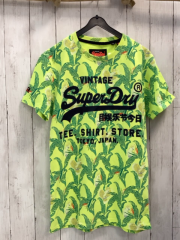 Superdry  T-Shirt  Gr. 164/170  hellgrün grüne Blätter Vögel schwarze Schrift 