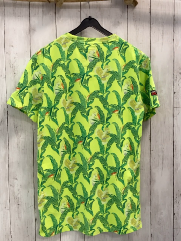 Superdry  T-Shirt  Gr. 164/170  hellgrün grüne Blätter Vögel schwarze Schrift 