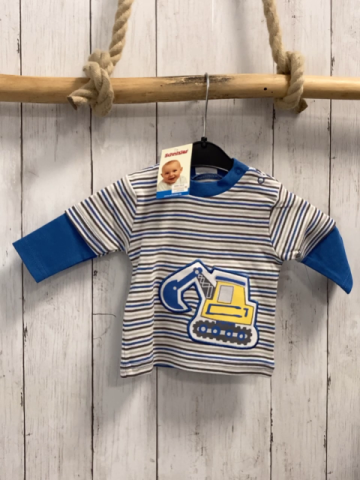 neu Langarmshirt Gr. 56  weiß blau grau gestreift Bagger blaue Ärmel