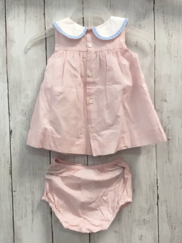 Jacadi 2tlg Kleid + Höschen Gr. 56  rosa weiß blauer Kragen + rosa