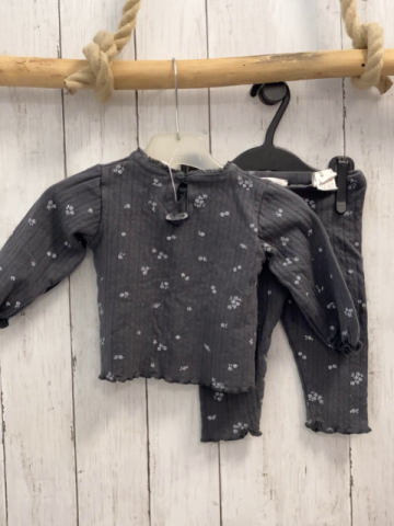 2tlg zara Langarmshirt + Leggings Gr. 74  grau Lochmuster Blumen
