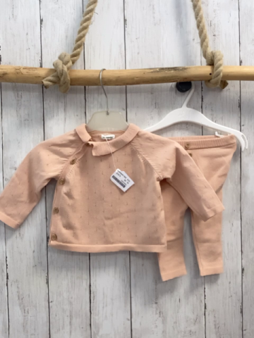 2tlg vertbaudet Pullover + Leggings Gr. 68  rosa Lochmuster Strick + rosa Strick