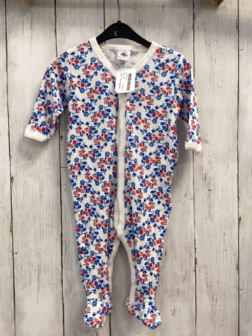 Petit Bateau Schlafanzug Gr. 62  weiß blau rote Blumen