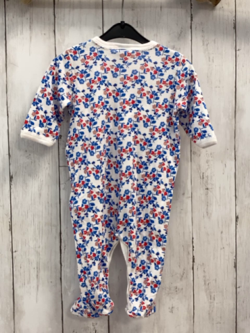 Petit Bateau Schlafanzug Gr. 62  weiß blau rote Blumen