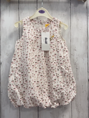 neu Steiff  Kleid  Gr. 80  weiß oliv rosa Druck Feinkord 